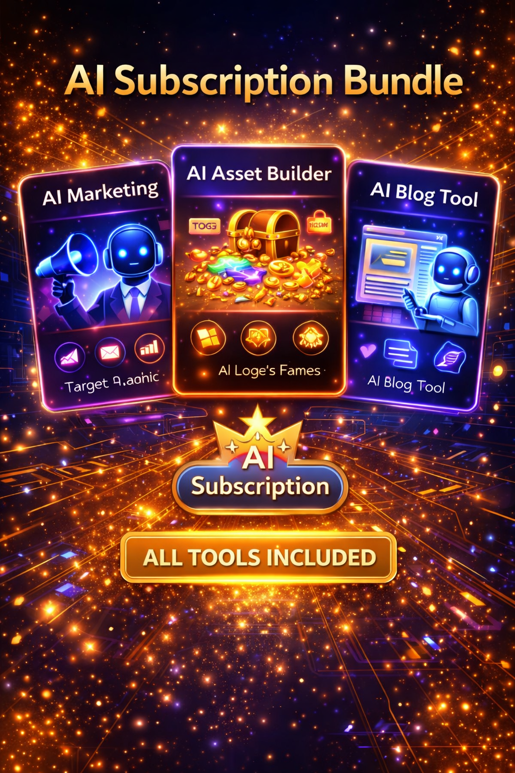 Illustration of various AI-powered tools designed to assist in creating digital content, showcasing innovation in content development.