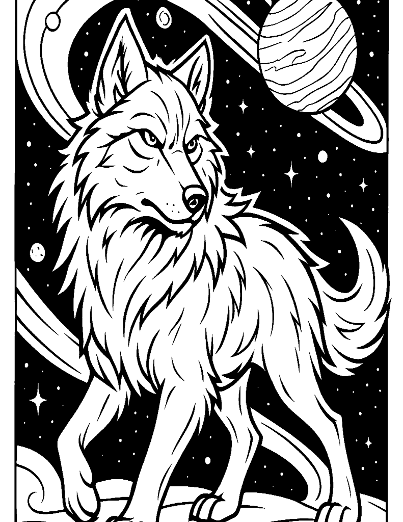 A black and white AI-generated coloring image featuring a whimsical scene with various imaginative characters and elements, perfect for creative coloring activities.