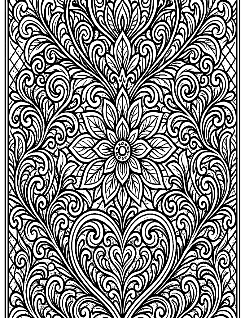 A black and white AI-generated coloring image featuring intricate patterns for creative coloring fun, perfect for kids and adults on Skooledup.com.