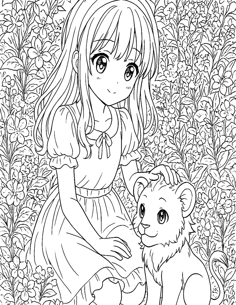 A black-and-white AI-generated coloring image featuring intricate patterns and whimsical designs, perfect for creative coloring activities.