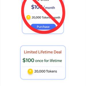 $100 — ONCE — Limited Lifetime Deal (20,000 Tokens + 2-Site License)