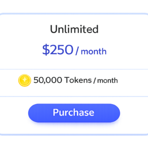 Unlimited Sites - $250 a Month - 50,000 Tokens a Month Plan