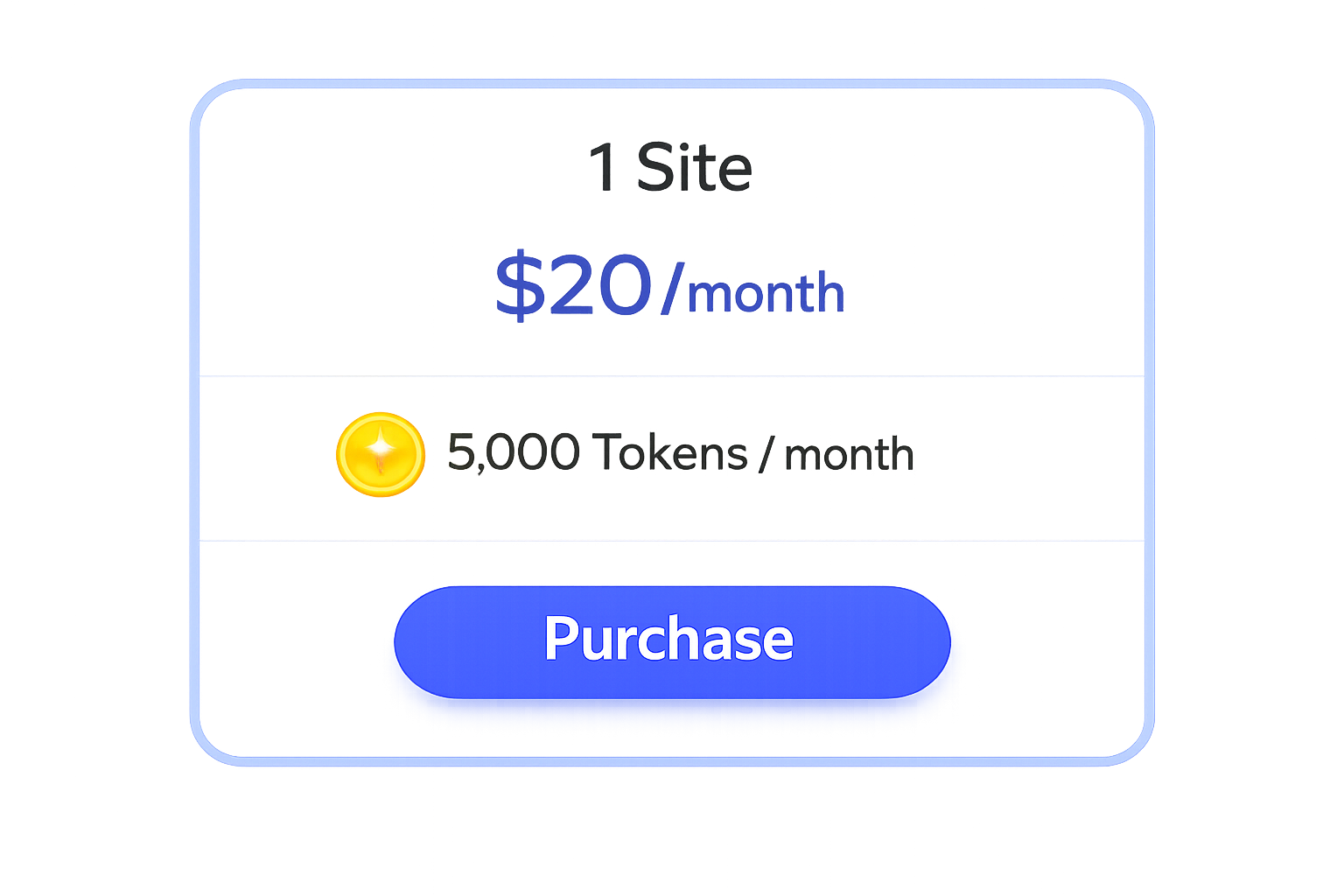 1 Site - $20 a Month -With 5,000 AI Tokens a Month